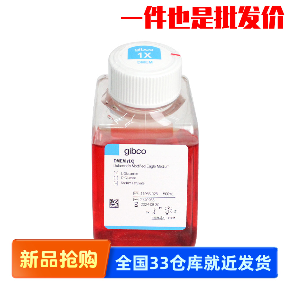 Gibco 11966-025 DMEM无糖培养基 含L-谷氨酰胺不含丙酮酸钠HEPES