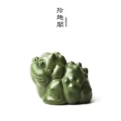 Yixing purple sand green mud small golden Chan tea pet handmade tea play ceramic decoration tea ceremony zero with mini cute toad baby