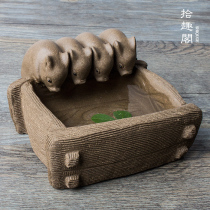 Yixing Zisha tea pet handmade ceramics creative cute little pig ornaments tea tray tea play ashtray tea ceremony zero match