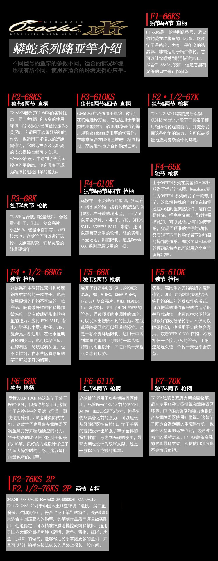 Дорожные суб -полюсный 日本进口megabass路亚竿orochi xxx蟒蛇系列独节两节鲈鳜鱼翘嘴竿