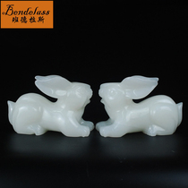 Banderas natural white jade zodiac Rabbit birthday gift bright future feng shui rabbit decorative ornaments