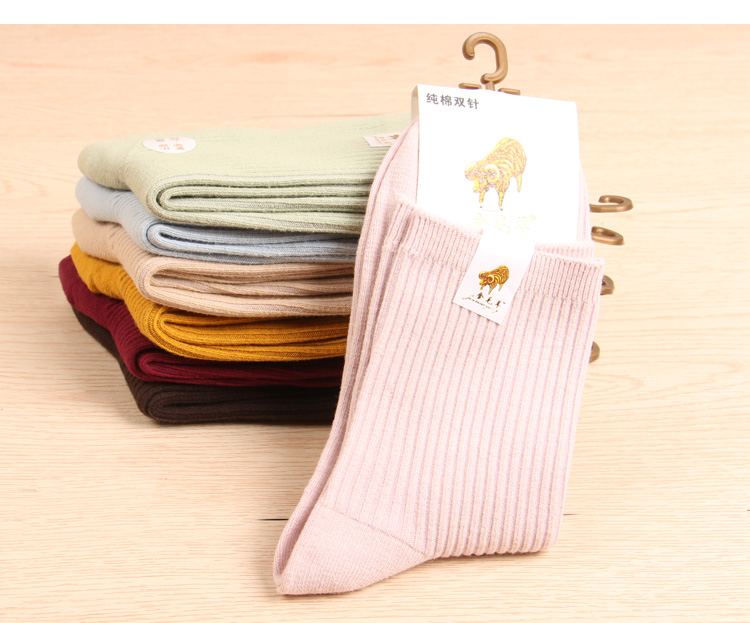 Vớ cotton nữ mùa thu và mùa đông dày đôi kim thủ công dệt cotton cao eo nữ vớ trượt chân không mùi vớ dài