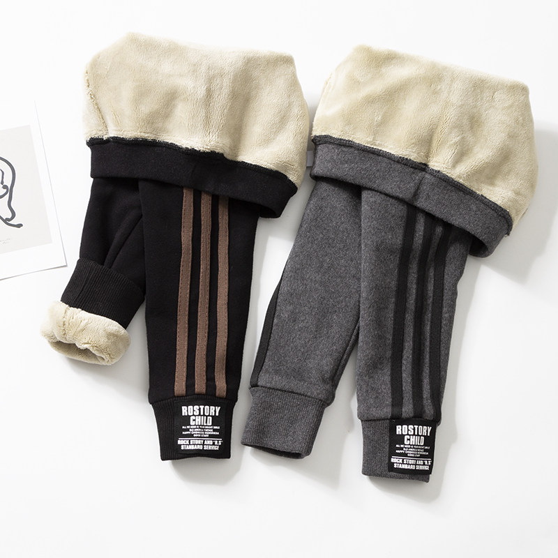 Girls' leggings double-layer plus velvet thickened elastic slim winter boys' warm sports long pants for outerwear