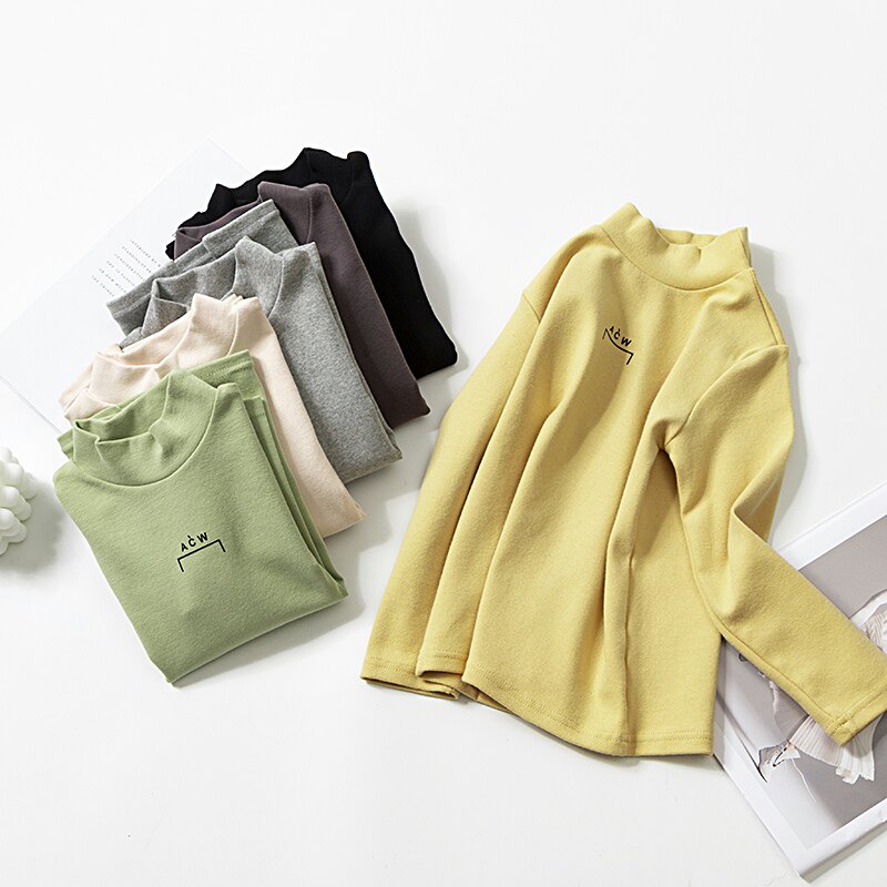 Girls hit the bottom 2021 new childhood pure cotton long sleeved boy T - shirt half - tall autumn and winter children's coat