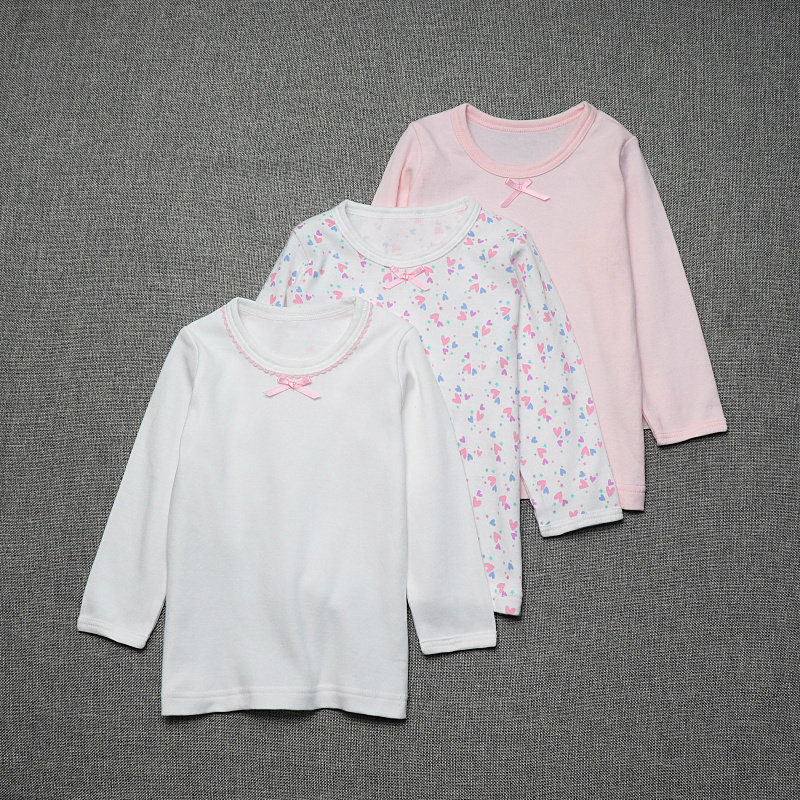 3-pack Japanese new double-layer children's autumn clothes baby girl cotton home long-sleeved bottoming shirt without fluorescent spring and autumn