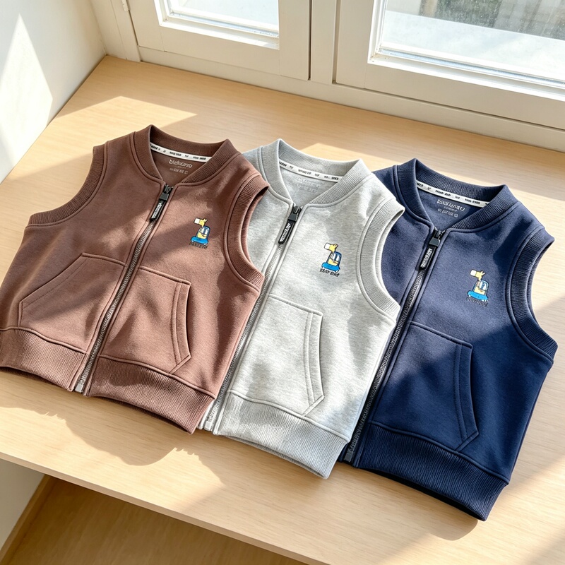 Children's Cotton Vest for Spring and Autumn, Boys' Zip-Up Baseball Collar Vest, Baby Outerwear Sleeveless Jacket, Toddler Printed Vest