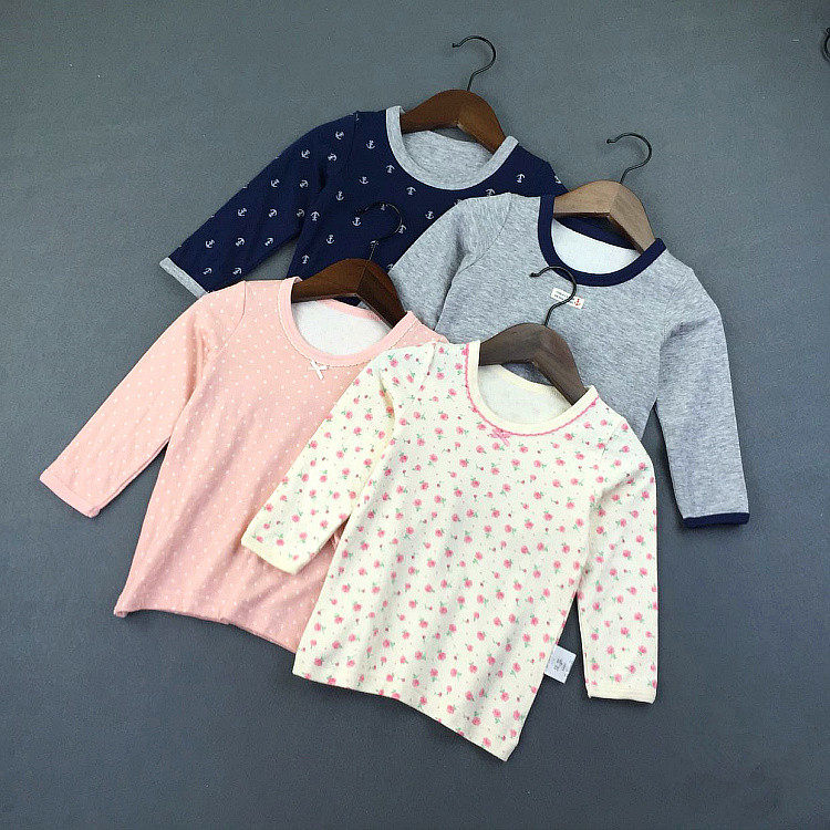 2-pack non-fluorescent Japanese children's long-sleeved T-shirt bottoming shirt male and female baby pure cotton double-layer air layer autumn clothing