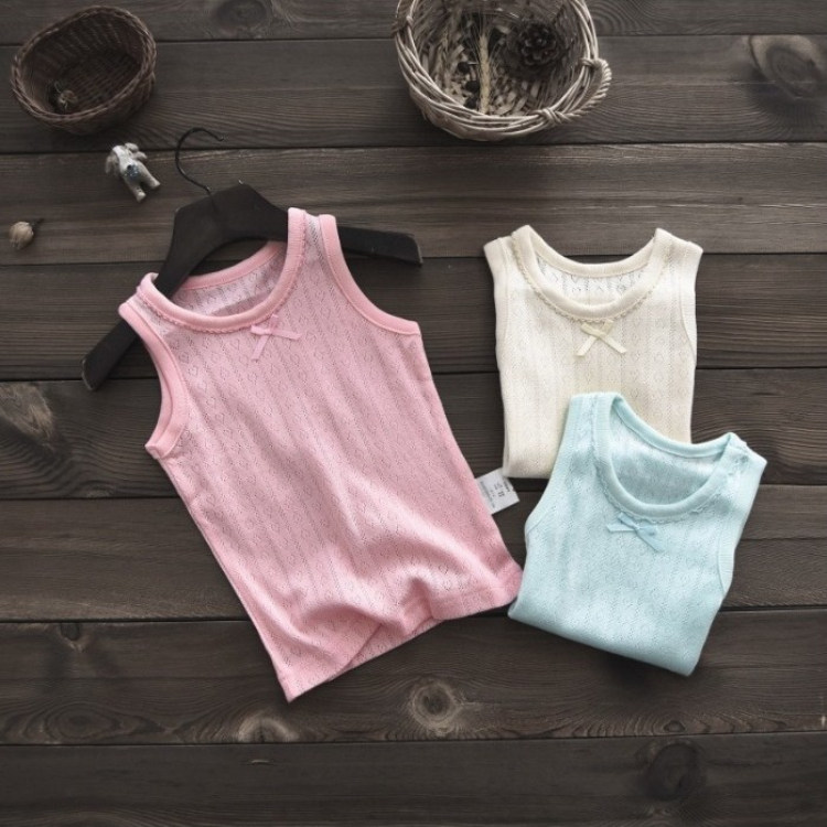 Fluorescent Japanese children vest hanging girl baby baby cotton hollow net eye bottom sleeveless summer