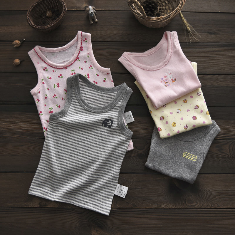Japanese non-fluorescent children's vest sling male and female baby cotton sleeveless home base pajamas suitable for all seasons
