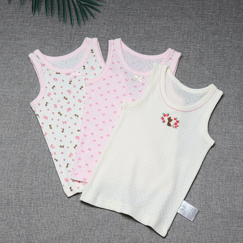 3 pieces of girls hollow pocket eye vest 3 pieces of children baby cotton hanging sleeveless bottom of the day system
