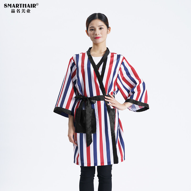 Hair salon special hair salon customer service high-end beauty salon has sleeves Fashion red, white and blue guest robes