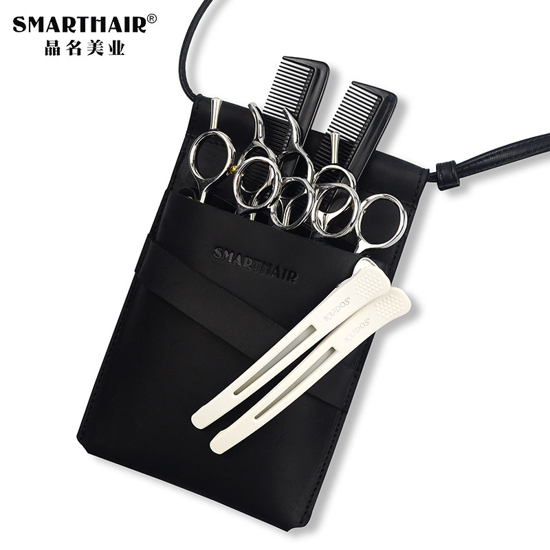 本革製ハサミバッグ、高級ヘアスタイリスト用クロスボディウエストバッグ、ファッショナブルなヘアカットバッグ、日本製ツールバッグ。