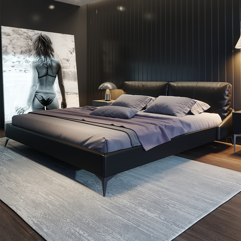 Nordic Light Lavish Genuine Leather Bed 1 8 m Modern Brief About 1 5 Double Wedding Bed Master Bedroom small family Type of storage Soft bunk beds