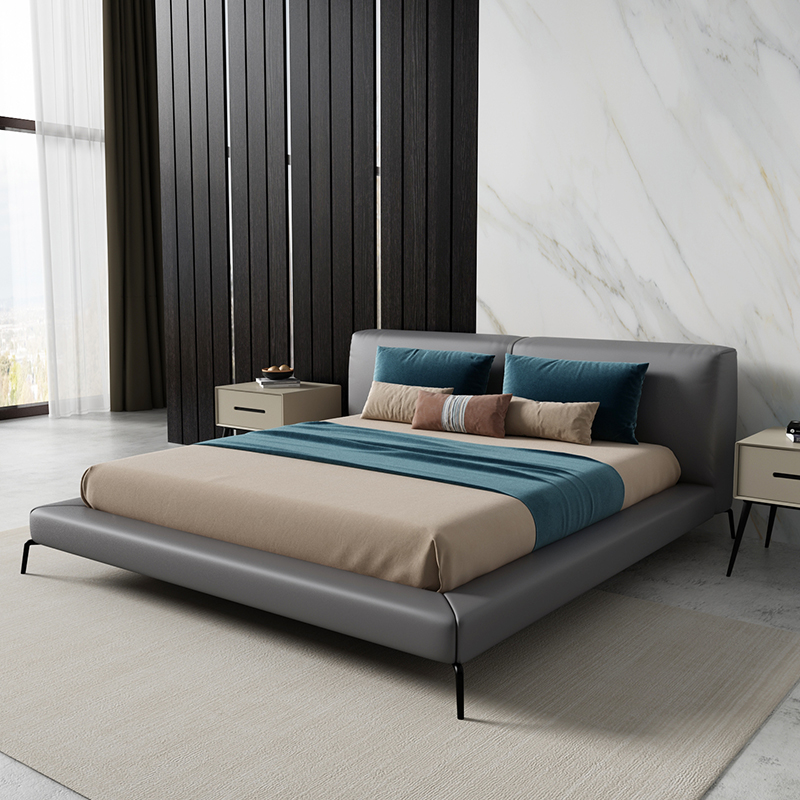 Italian Genuine Leather Bed Modern Simplicity About 1 8 m Double Bed Light Extravagant Size Family main sleeper Cow Leather Soft Bunk Bed