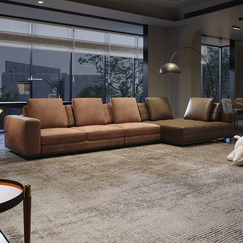 Extremely minimalist Fancy Light Lavish Modern Minimalist sofa Living room net red Nordic real leather sofa Small family