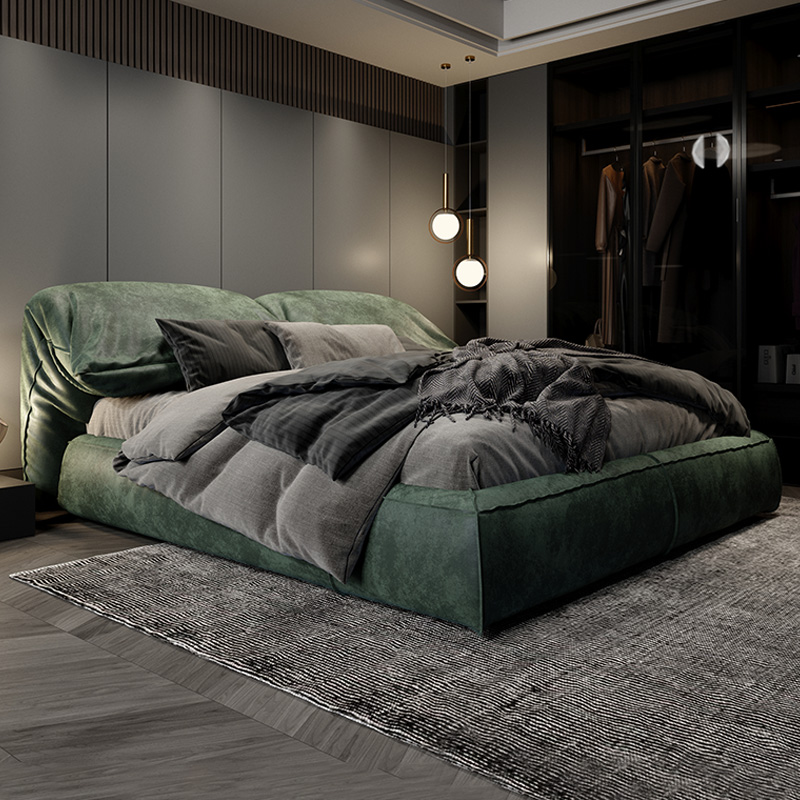 Nordic modern minimalist leather art bed Italian style minimalist style small family soft bag tech leather tatami main sleeper wedding bed