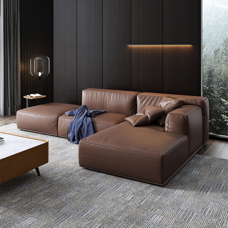 Italian Real Leather Sofa Composition Living Room Corner Small Family Light Lavish Sofa Minimalist Modern Creative Genuine Leather Sofa