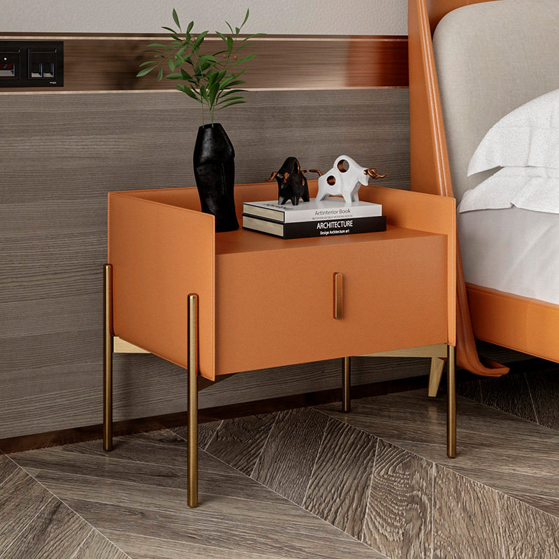 Nordic light extravagant bed head cabinet minimalist modern small family type bedroom mini bedside containing imitation leather bed head cabinet shelve