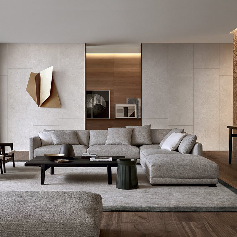 Nordic modern minimalist fabric sofa trio size family style combined living-room down-free grey extremely simple sofa