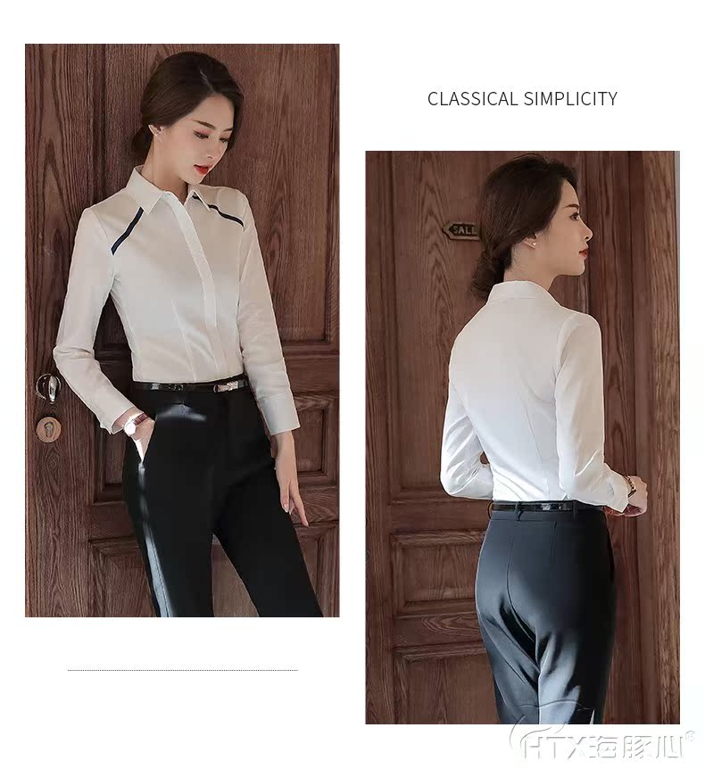 Áo sơ mi nữ hình trái tim cá heo 2019 thu đông ve áo dài tay áo sơ mi trắng chuyên nghiệp áo sơ mi cộc tay - Áo sơ mi dài tay 	áo sơ mi cổ trụ nữ dài tay	