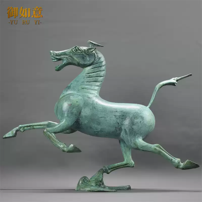 黃銅馬踏飛燕擺件中式風格銅馬工藝品送領導招財家居仿古青銅器