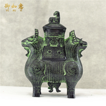 Imitation Antique Bronze Ware Pendulum double goat revered ancient play collector Decorative Furnishing and TV props Retro bronze Sheep Esteem