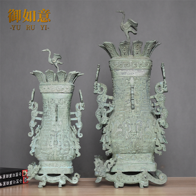 Antique Bronze Ornaments, Spring and Autumn Lotus Crane Square Pot, Zhengzhou Conference Gifts, Antique Collection, Soft Furnishings, Handicrafts