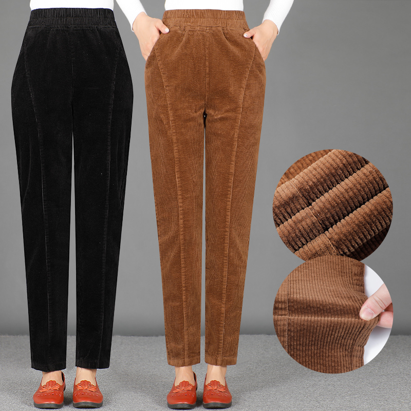 Mom pants Autumn and winter spring and autumn velvet pants Middle-aged velvet loose high-waisted corduroy pants Middle-aged pants