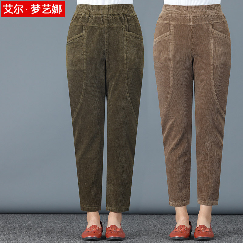 Mother corduroy pants Spring and autumn wear autumn and winter velvet pants plus velvet Harun middle-aged women thickened middle-aged women's pants