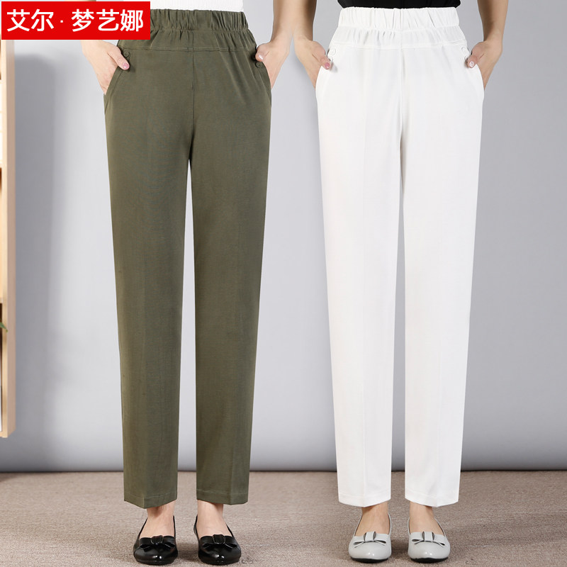 Mom pants 90% Summer slim straight cylinder in old age women pants tightness high waist loose large size for older women's pants