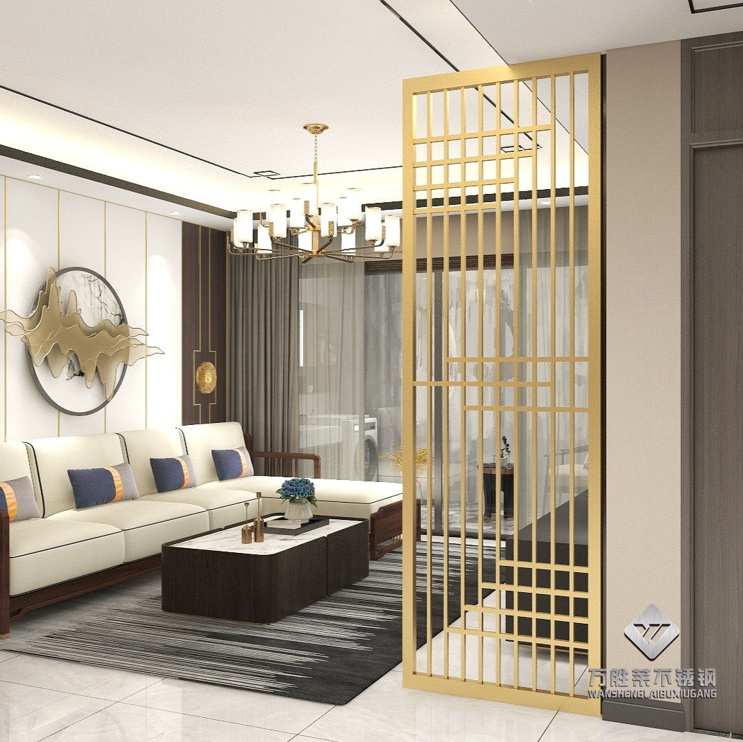 Stainless Steel Screen Partition New Chinese Xuanguan Entrance Office Hotel Hollowed-out Grid Metal Decoration Custom