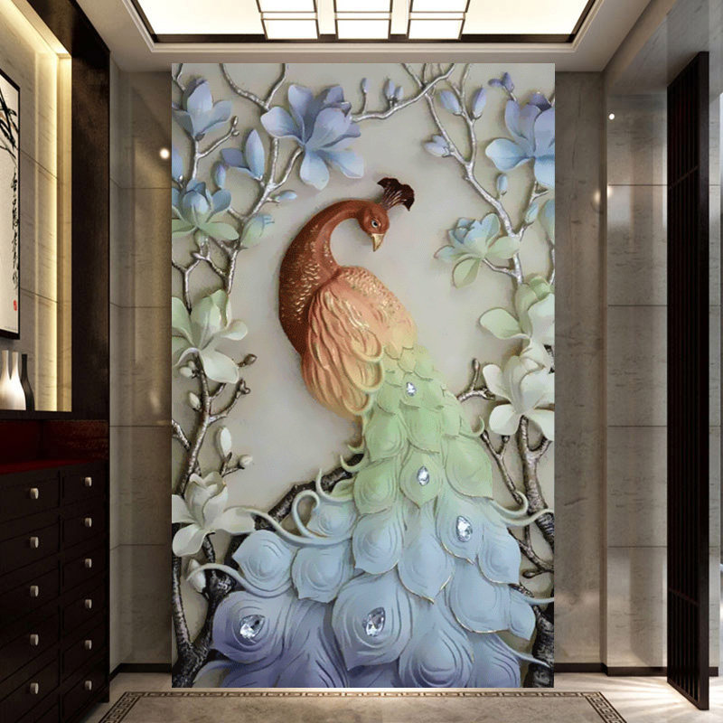 New living room 5D diamond painted diamond full of jade peacock metal plate stick diamond cross embroidery masonry show is simple modern