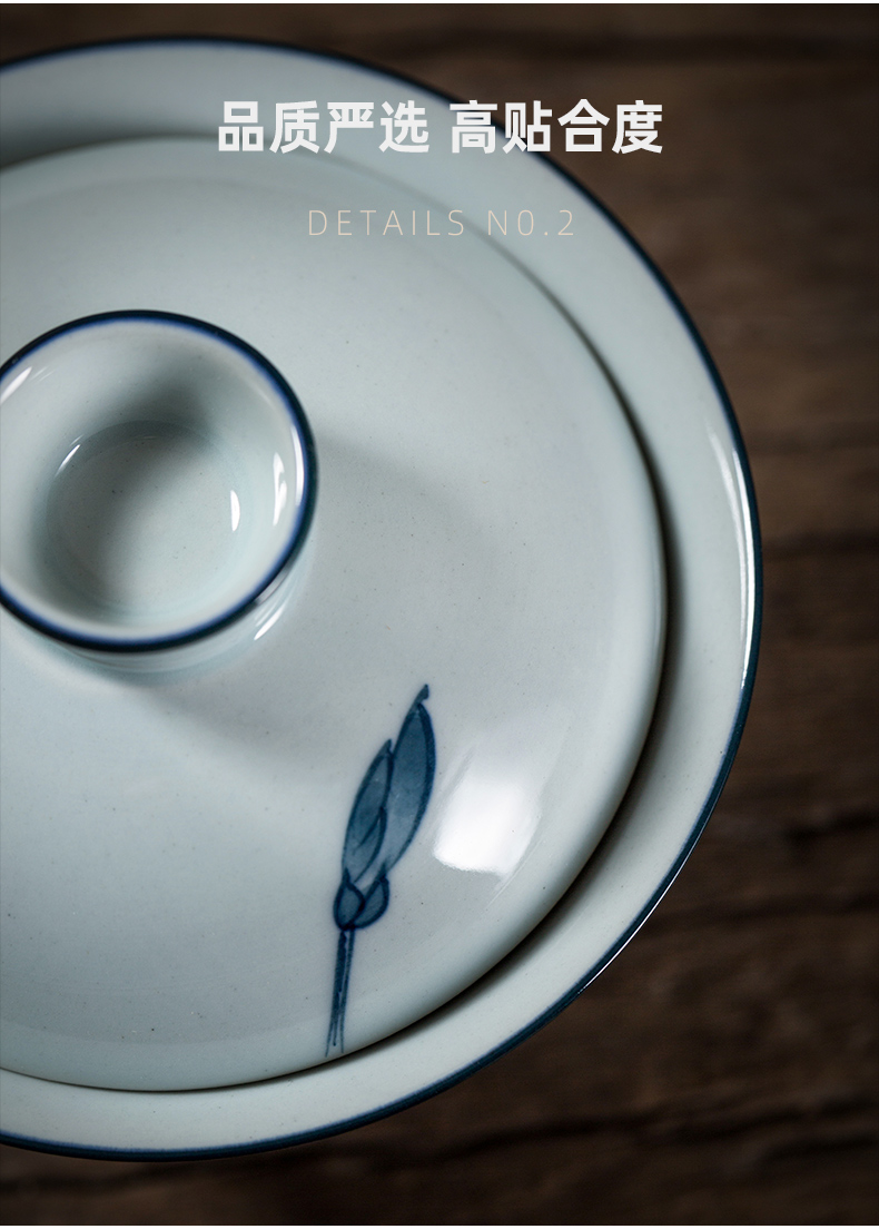 Hand - made tea tureen large single kung fu tea set jingdezhen porcelain ceramic three bowl cups under the glaze color