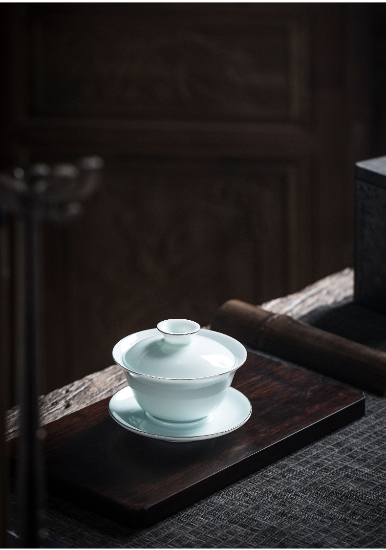 Public remit shadow celadon only three cups tureen tea bowl of single kung fu tea tea set of jingdezhen ceramics