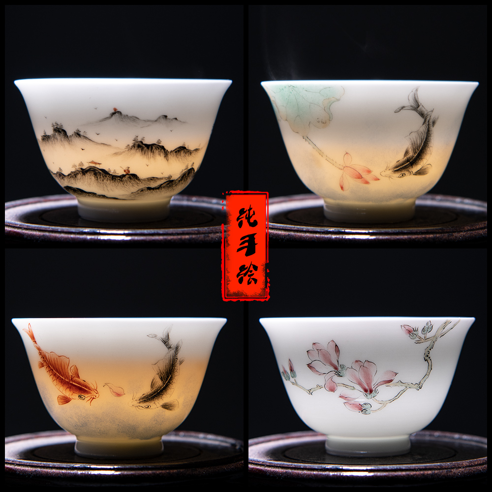Public remit jingdezhen hand - made white porcelain kung fu masters cup single single single cup of tea cups porcelain tea set