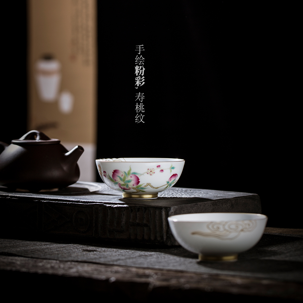 Kung fu tea cup master cup sample tea cup jingdezhen ceramic powder enamel hand - made pure hand - made tea light single white porcelain