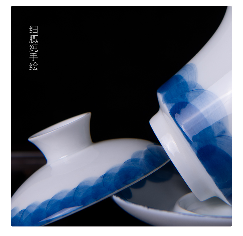 Blue and white only three tureen kung fu tea bowl cups with cover white porcelain tea set a single large jingdezhen ceramics