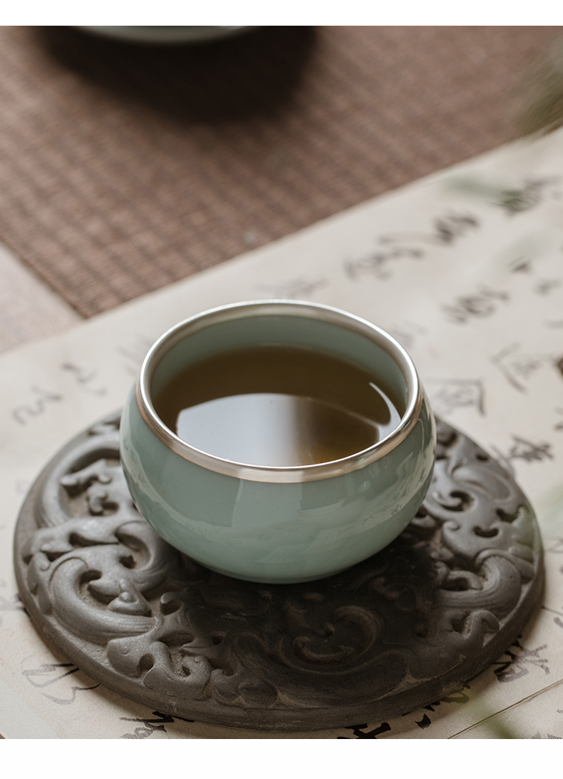 Silvering kung fu tea tea cup single CPU celadon master cup of jingdezhen ceramic tea cup, a single tea