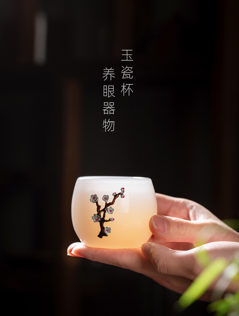 Public remit noggin suet jade white jade porcelain kung fu master cup single CPU coloured glaze female glass tea set sample tea cup