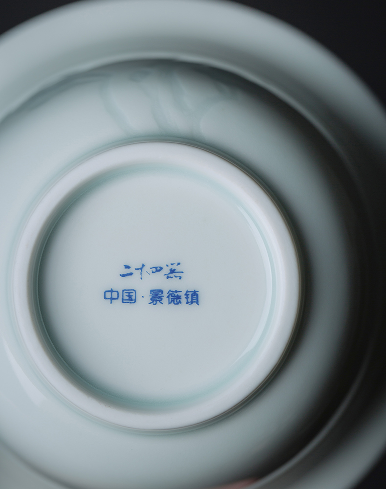 Three only shadow left up green tureen tea bowl large kung fu tea tea cup of jingdezhen ceramic manual its