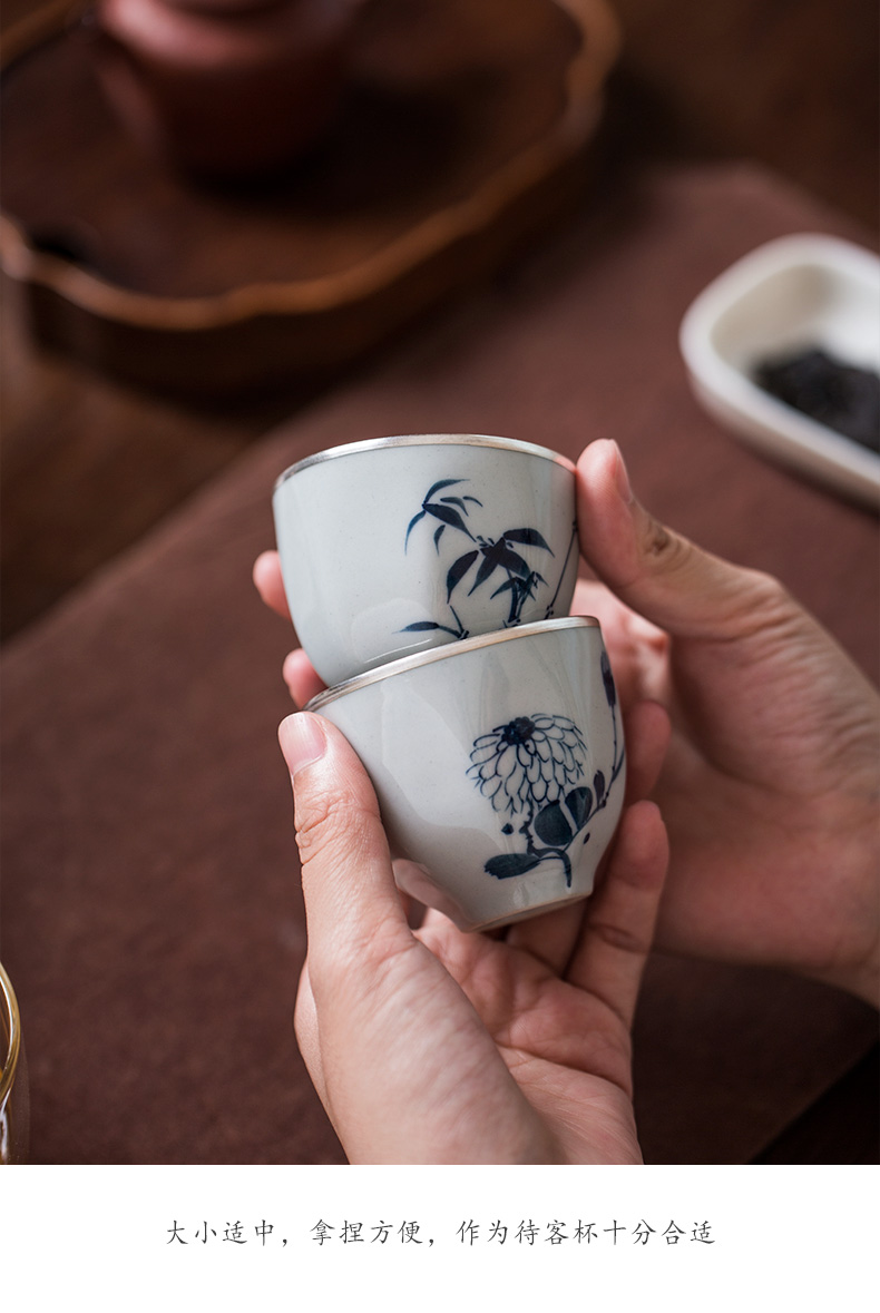 Public remit silvering kung fu masters cup hand - made of blue and white porcelain cups of jingdezhen ceramic tea set gift boxes restoring ancient ways