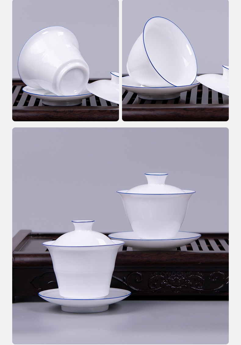 Tureen tea cup only three bowls of kung fu tea sweet family jingdezhen ceramic large bowl with a single white porcelain and blue