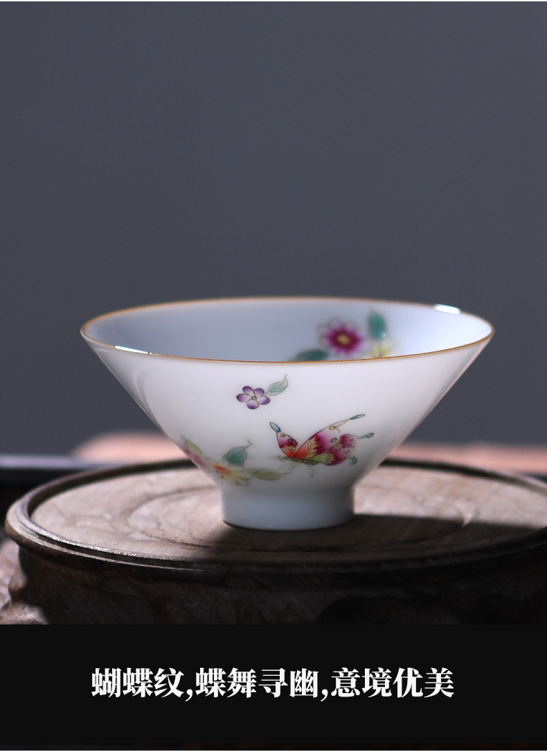 Jingdezhen all checking ceramic powder enamel hand - made master kung fu tea tea cup small hat to sweet white porcelain cup