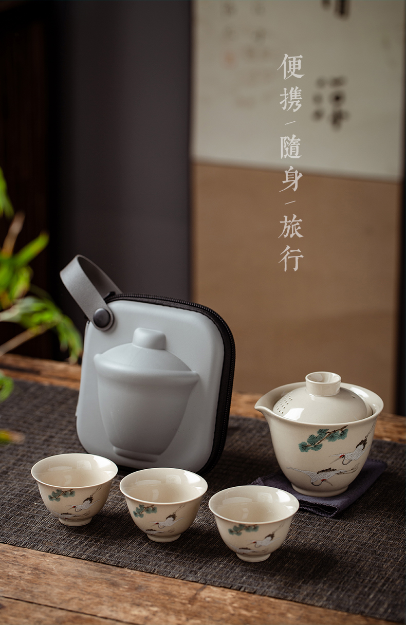 Receive a travel bag portable kung fu tea set of jingdezhen ceramic crack a pot of three small set on a business trip