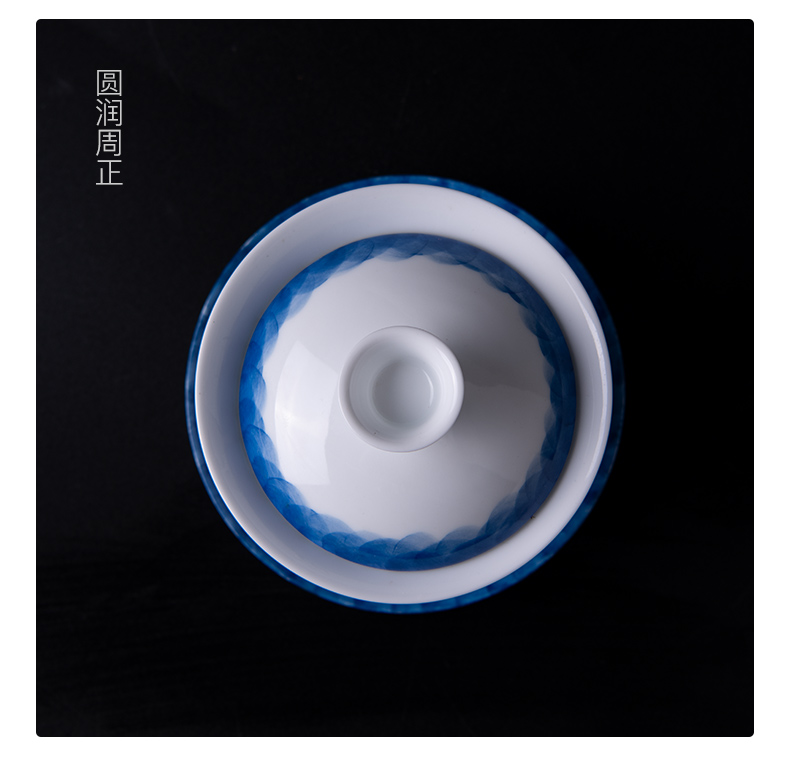 Blue and white only three tureen kung fu tea bowl cups with cover white porcelain tea set a single large jingdezhen ceramics