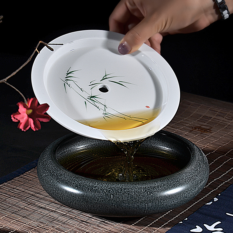 The Pot bearing Pot holder, dry mercifully machine ceramic hand - made dry mercifully small Japanese kung fu tea tray was circular water, after the tea accessories