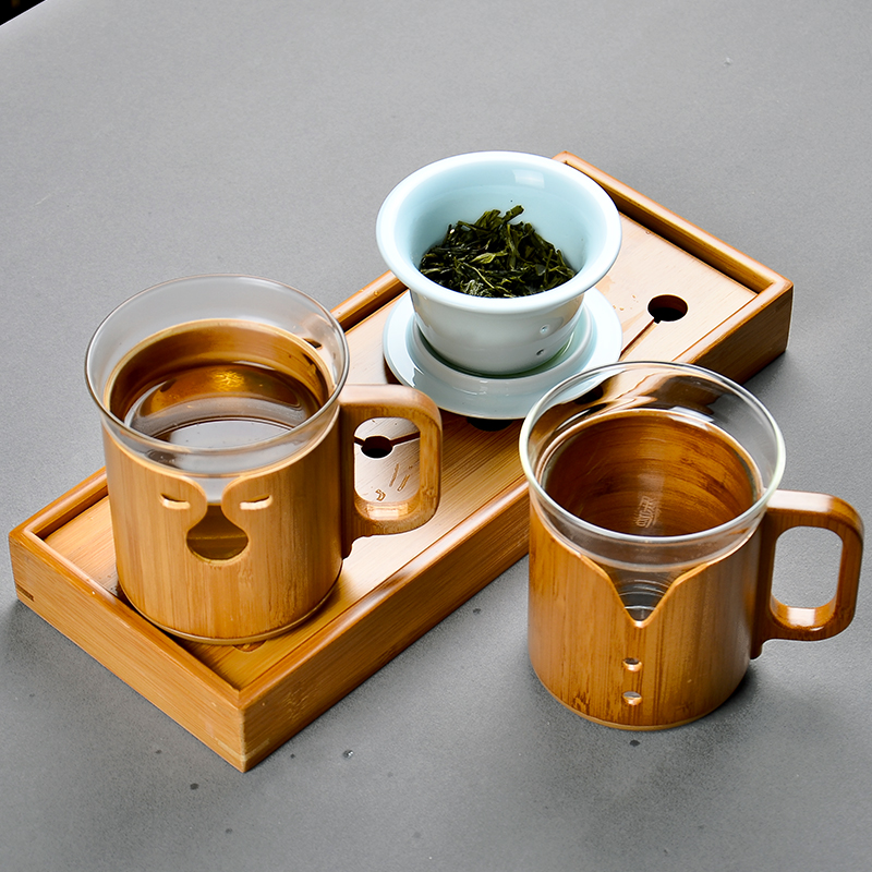 Public remit glass filter office bamboo ceramic tea cup with handle with cover health tea separation