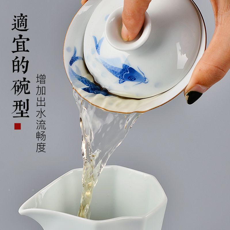 Wynn hui ceramic hand - made tureen only three single kung fu tea bowl to jingdezhen tea green white porcelain cups