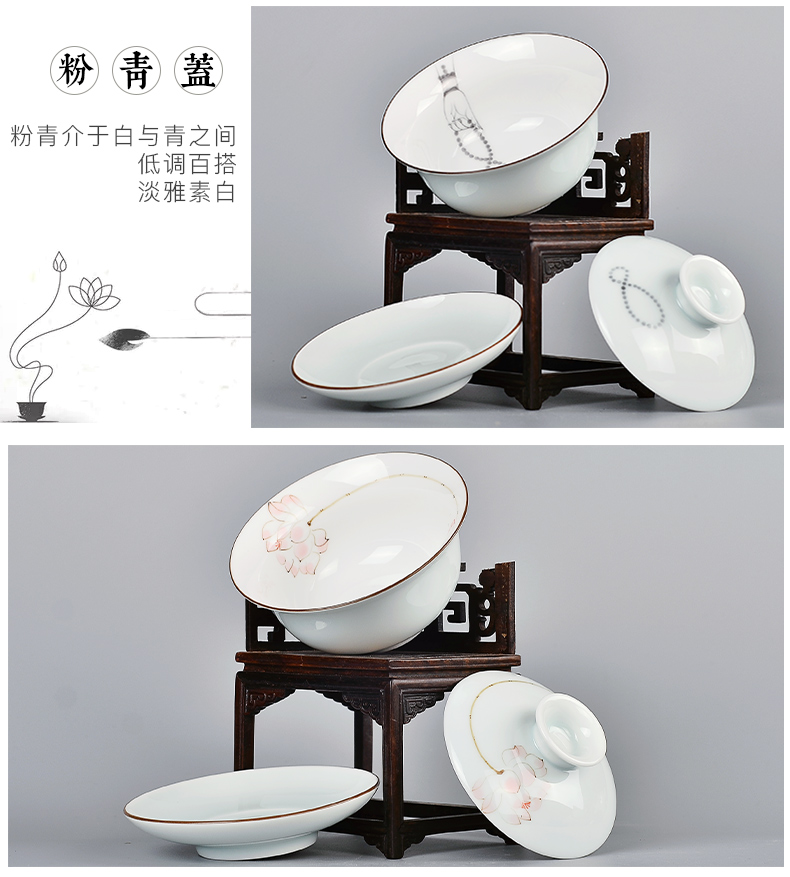 Yonglihui gốm vẽ tay bìa bát ba lon trà bát đơn kungfu tôn trọng tách trà Jingdezhen bộ trà trắng sứ - Trà sứ bộ pha trà