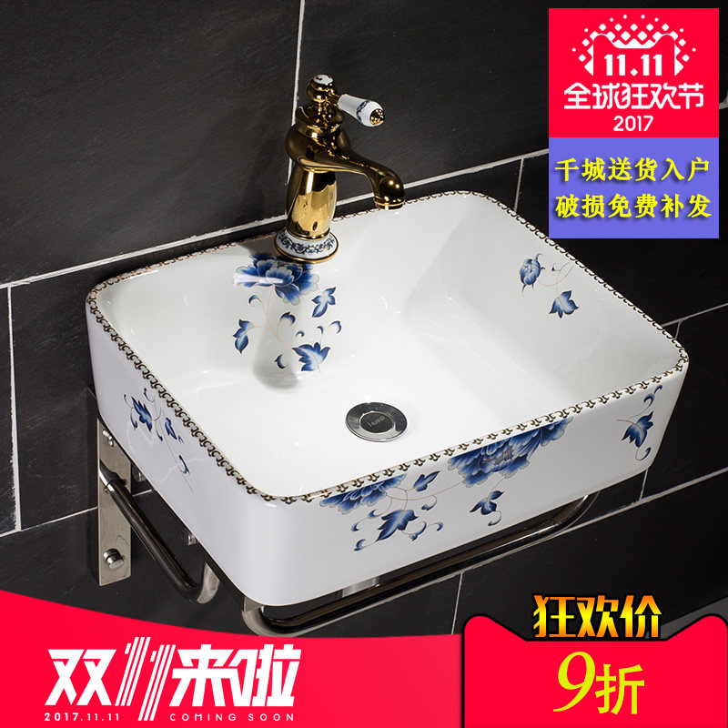 Small Family Type Hung Wall Type Ceramic Washbasin Makeup Room Washbasin Balcony Stainless Steel Bracket Table Face Basin Cabinet Composition